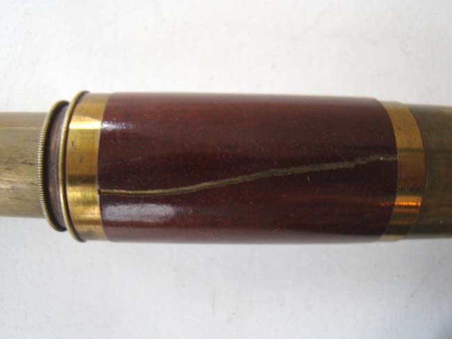 An Antique English three-draw telescope with mahogany barrel and pull out sun shade circa 1840-1850 — image 2